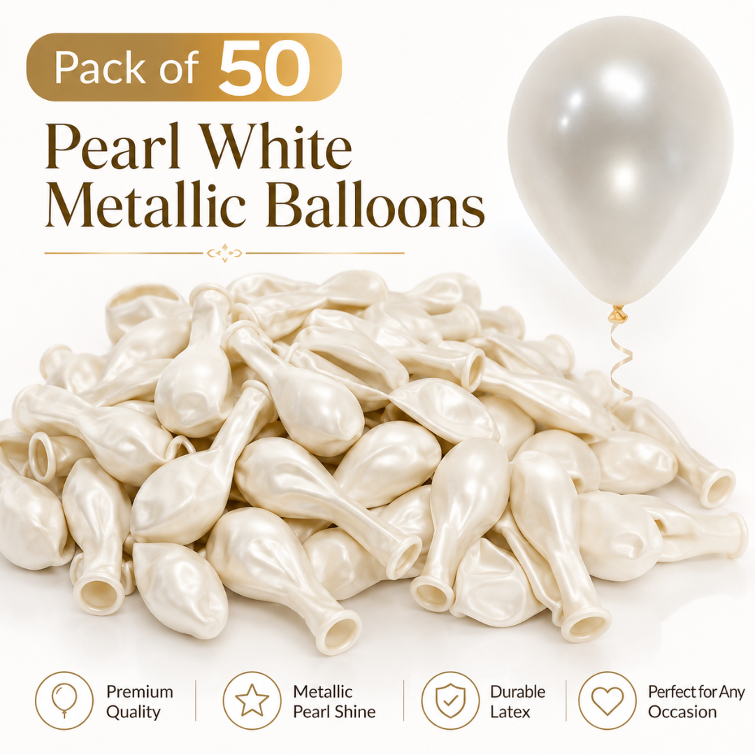Pearl White Metallic Balloons - 10 inches - Pack fo 50