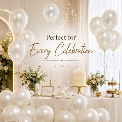 Pearl White Metallic Balloons - 10 inches - Pack fo 50