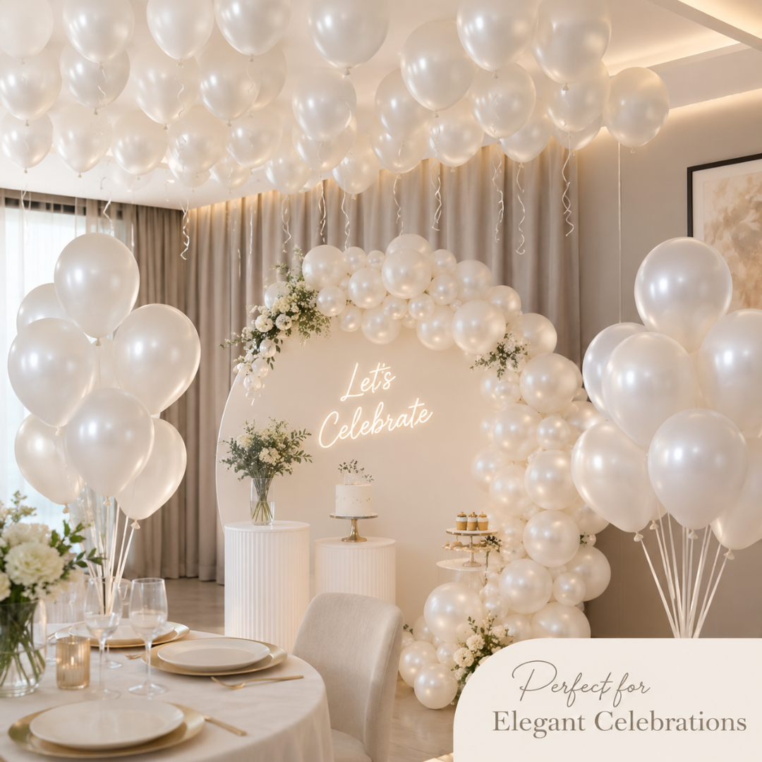Pearl White Metallic Balloons - 10 inches - Pack fo 50