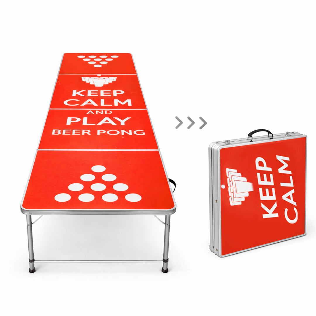 Beer Pong Table Red - Keep Calm & Drink Beer with Beer Pong Glasses and Ping Pong Balls