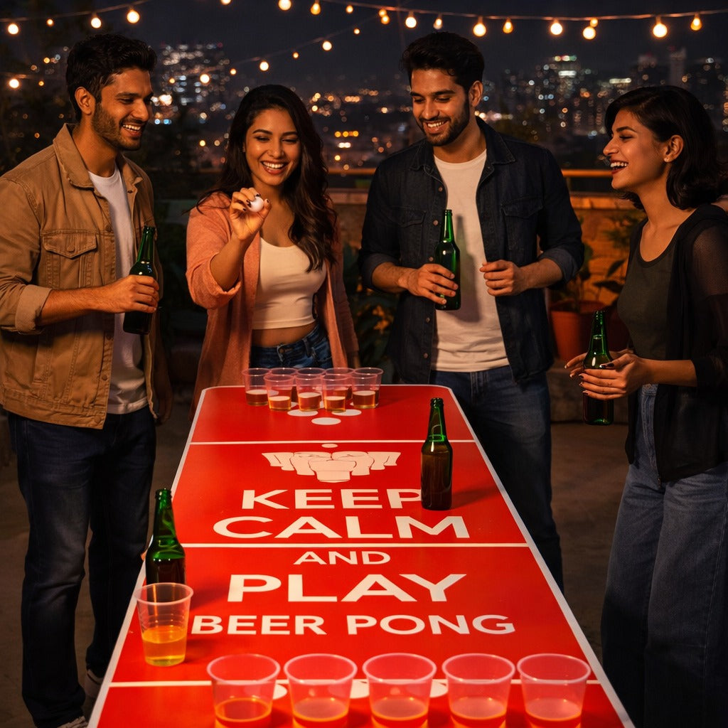 Beer Pong Table Red - Keep Calm & Drink Beer with Beer Pong Glasses and Ping Pong Balls
