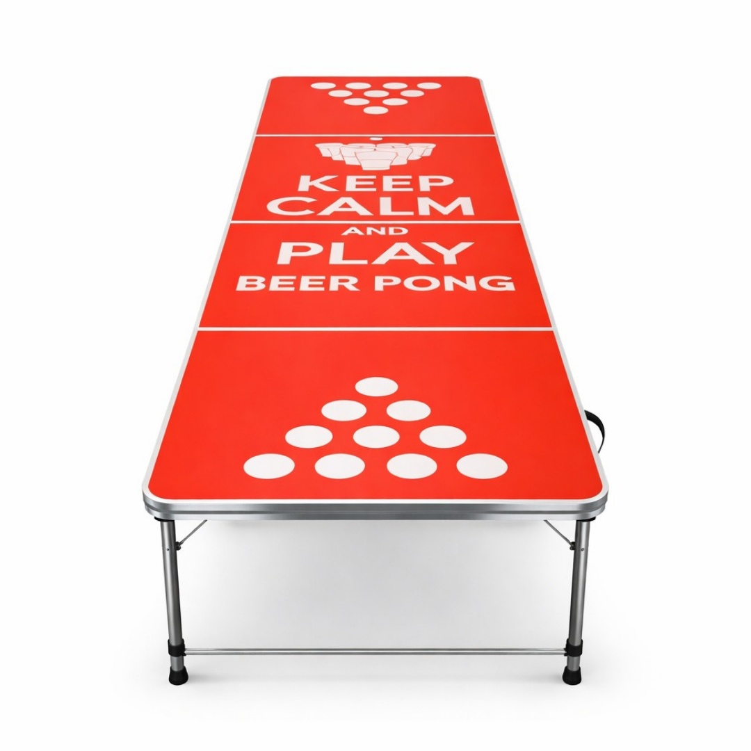 Beer Pong Table Red - Keep Calm & Drink Beer with Beer Pong Glasses and Ping Pong Balls
