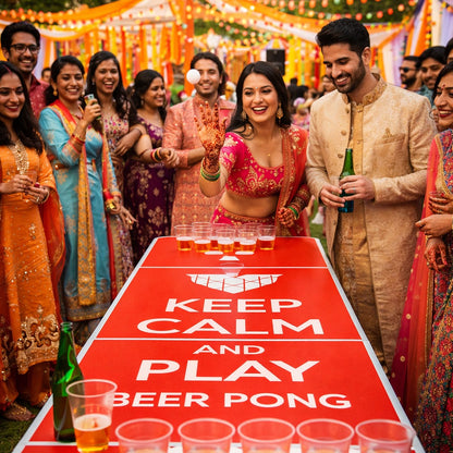 Beer Pong Table Red - Keep Calm & Drink Beer with Beer Pong Glasses and Ping Pong Balls