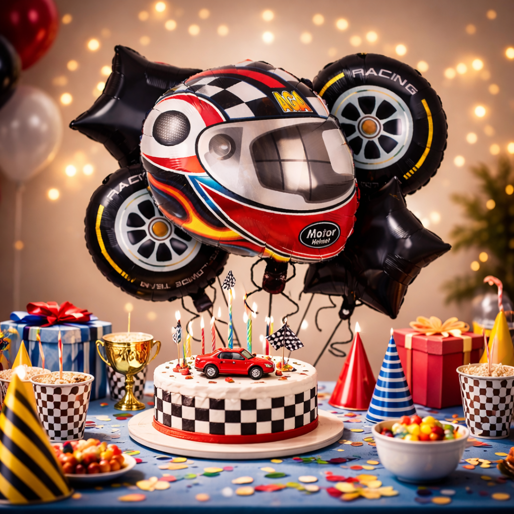 Motorbike & Car Racing Foil Balloon Bouquet Set of 5 | Helium Supported | Kids Birthday Racing Theme Party Decoration