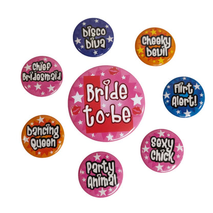 Bachelorette Bridal Shower Badges Set - 8PC