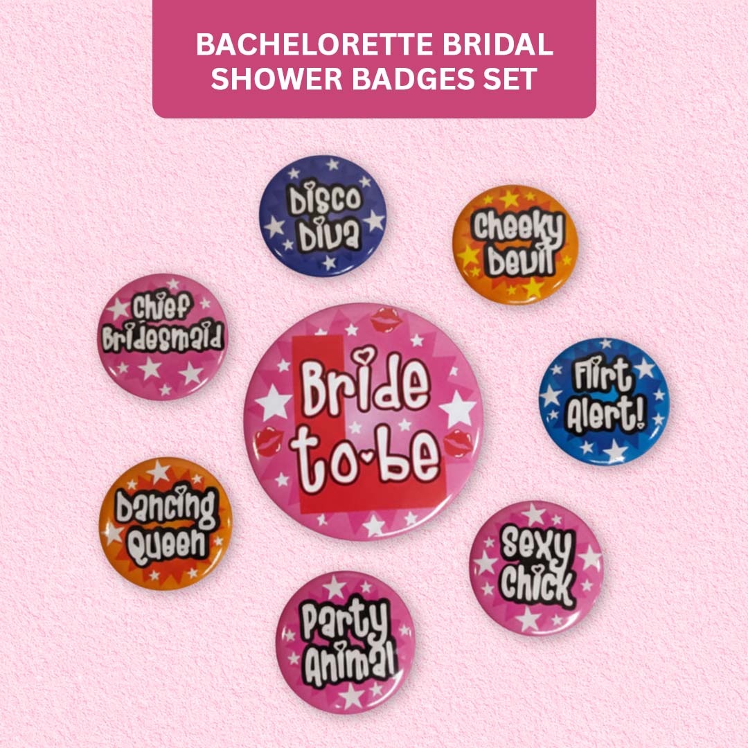 Bachelorette Bridal Shower Badges Set - 8PC