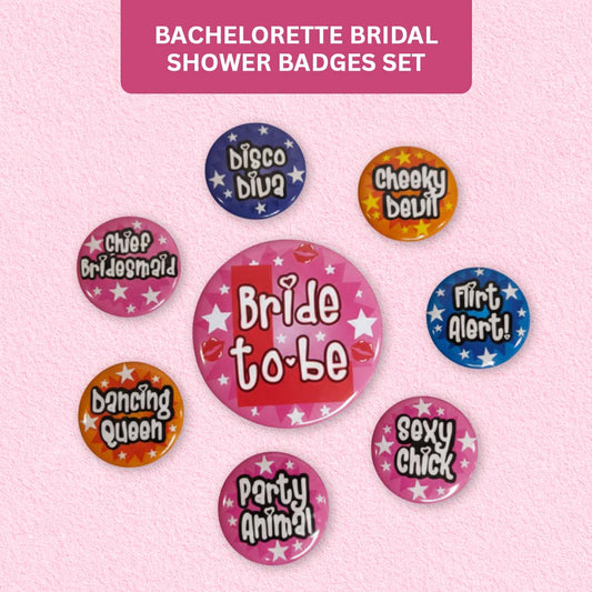 Bachelorette Bridal Shower Badges Set - 8PC