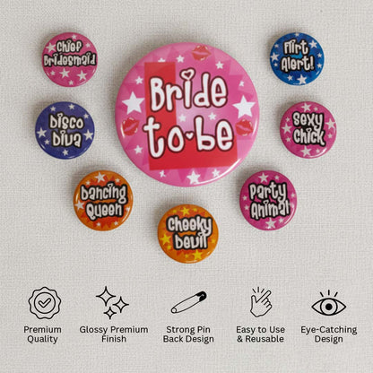 Bachelorette Bridal Shower Badges Set - 8PC