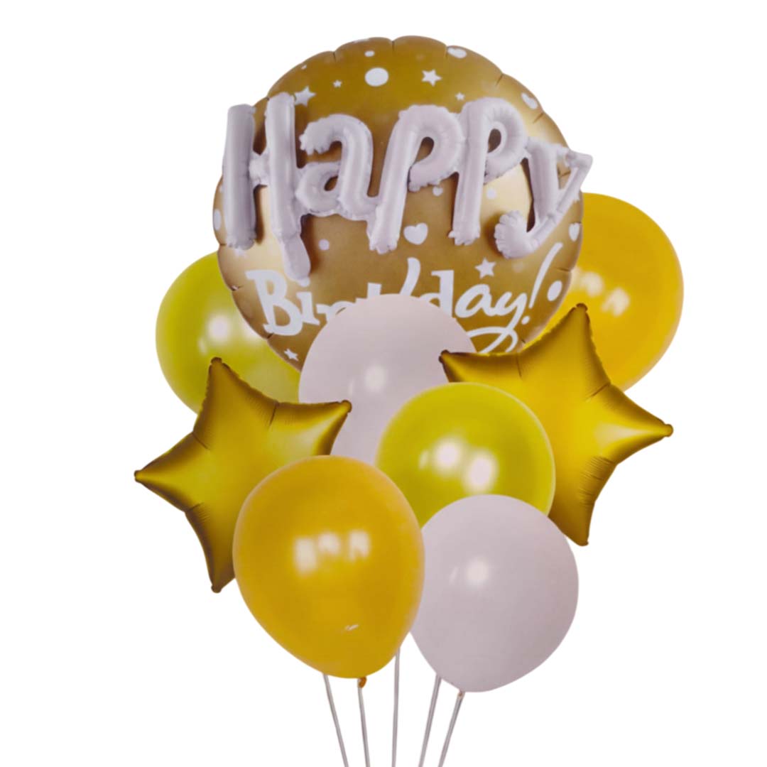 Happy Birthday Matte Gold 3D Balloon Set - Pack of 9