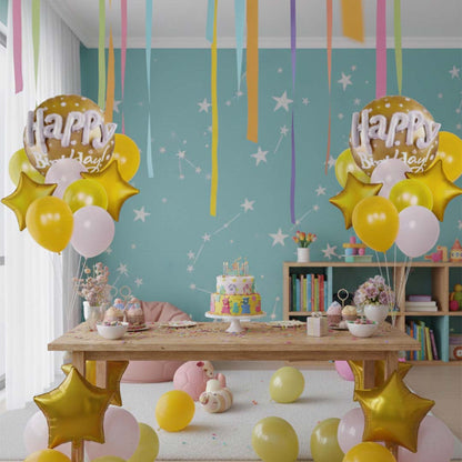 Happy Birthday Matte Gold 3D Balloon Set - Pack of 9