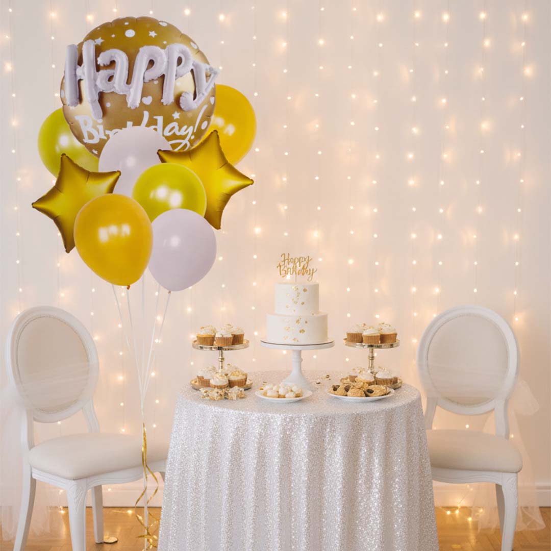 Happy Birthday Matte Gold 3D Balloon Set - Pack of 9