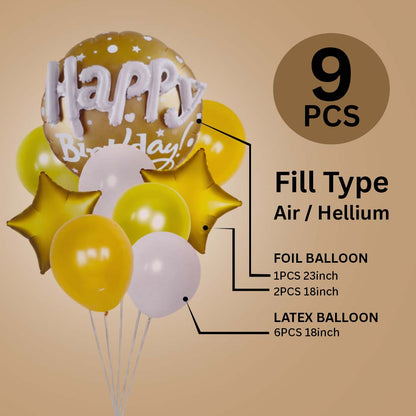 Happy Birthday Matte Gold 3D Balloon Set - Pack of 9