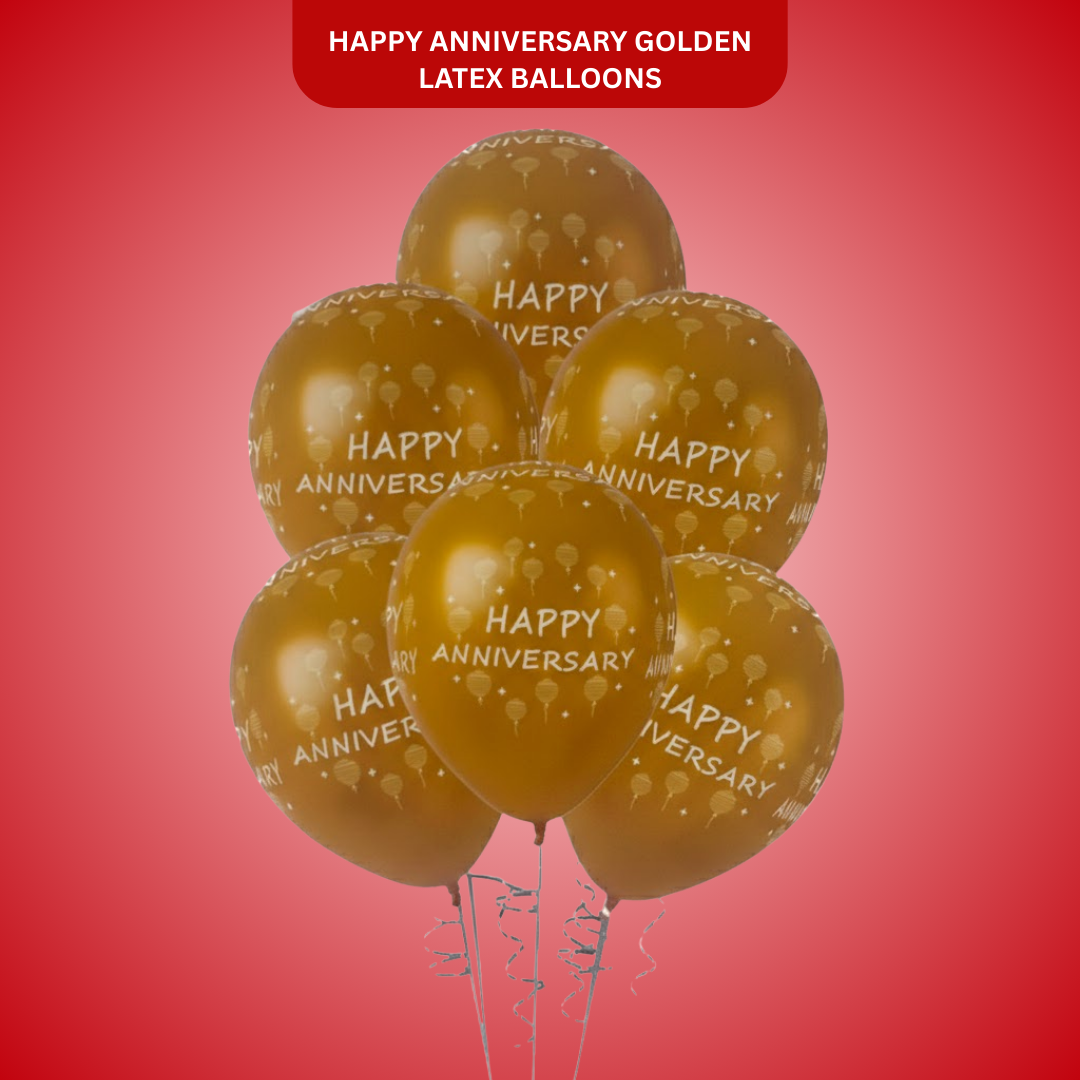 Happy Anniversary Golden Latex Balloons Set 12" - Pack of 6