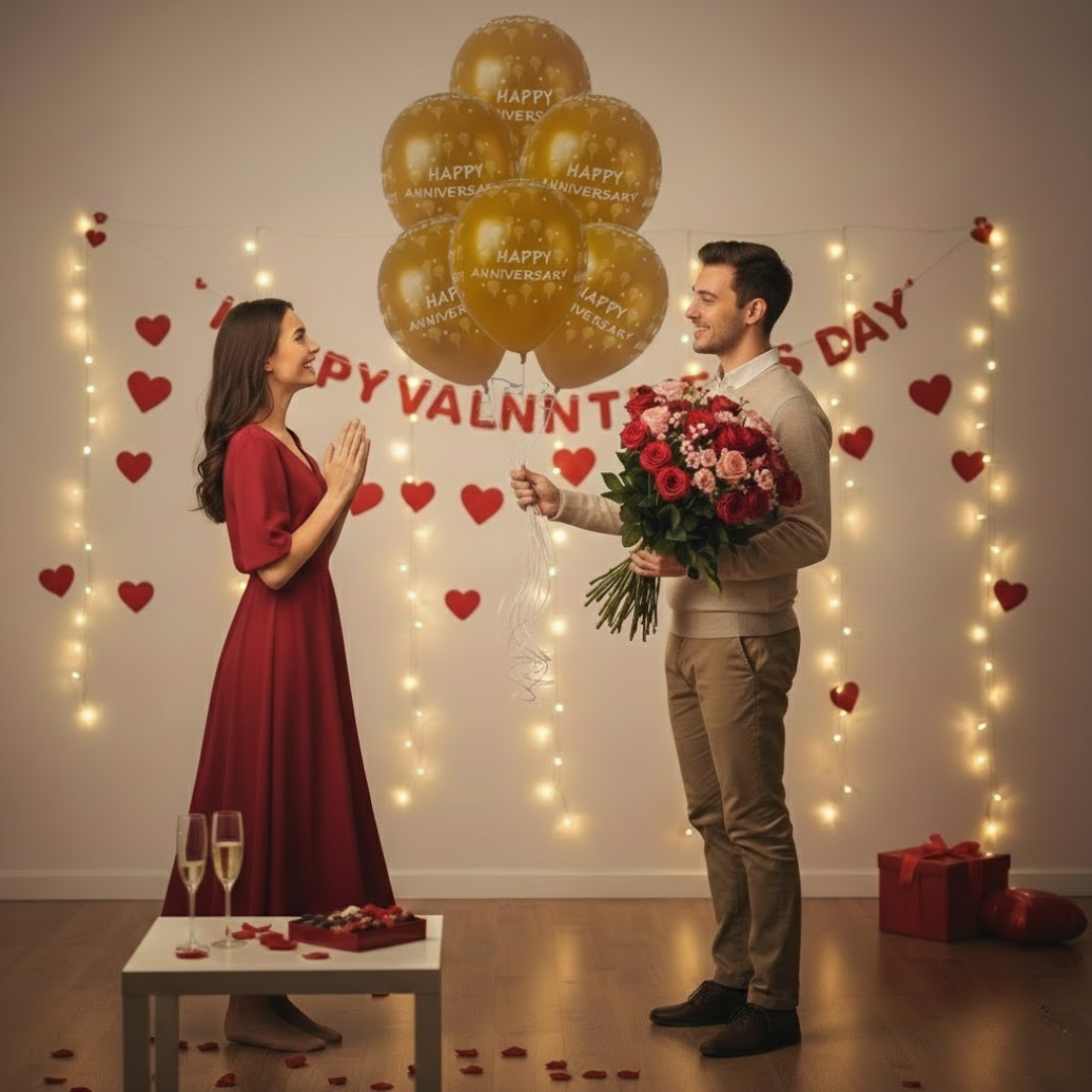 Happy Anniversary Golden Latex Balloons Set 12" - Pack of 6