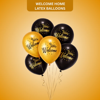 Black & Golden Welcome Home Latex Balloons 12" - Pack of 6