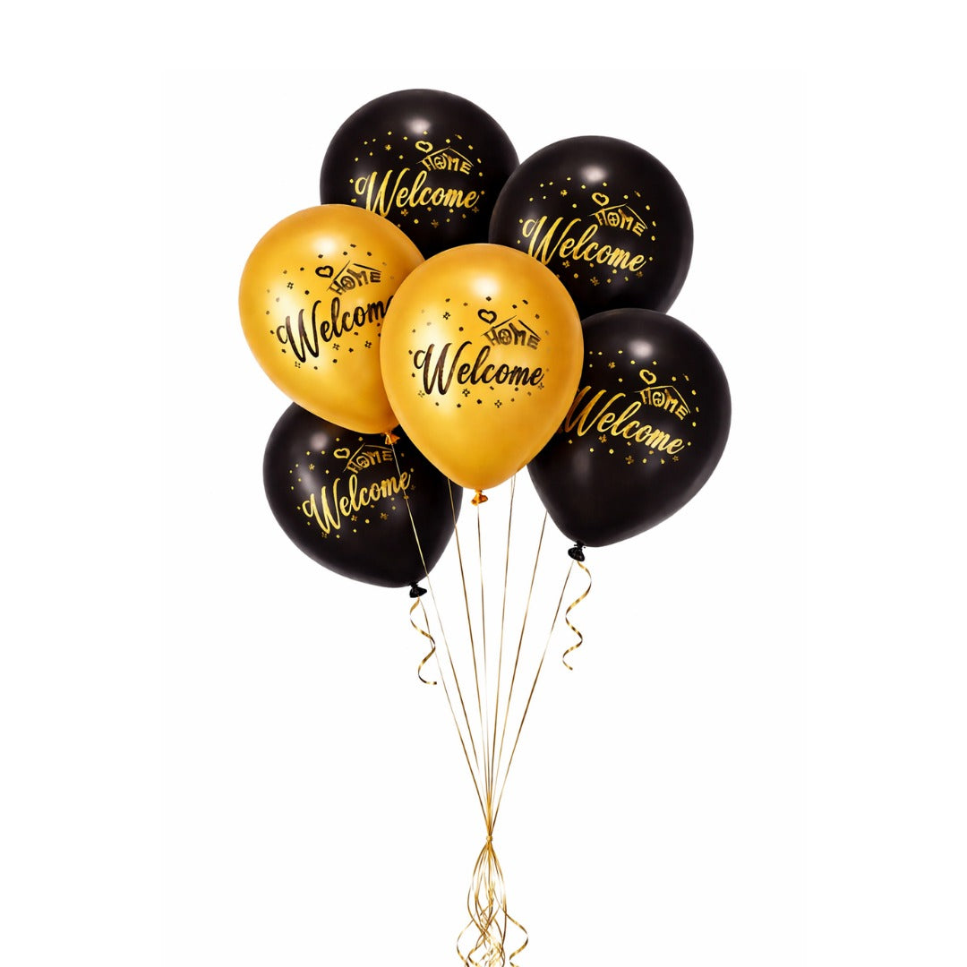 Black & Golden Welcome Home Latex Balloons 12" - Pack of 6