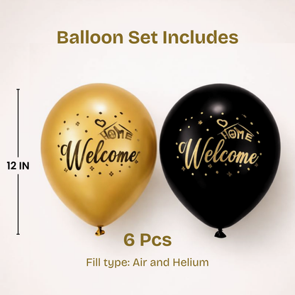Black & Golden Welcome Home Latex Balloons 12" - Pack of 6