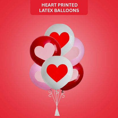Red White Pink Heart Printed Latex Balloons 12" - Pack of 6