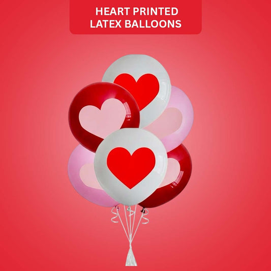 Red White Pink Heart Printed Latex Balloons 12" - Pack of 6