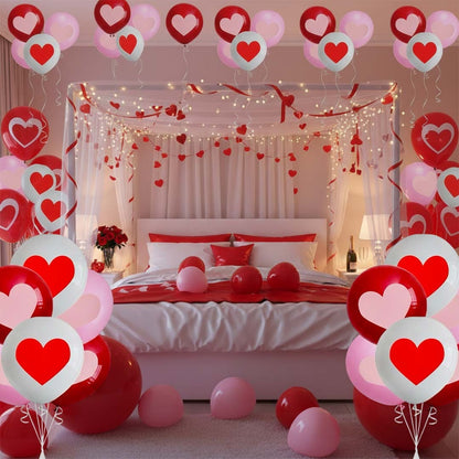 Red White Pink Heart Printed Latex Balloons 12" - Pack of 6