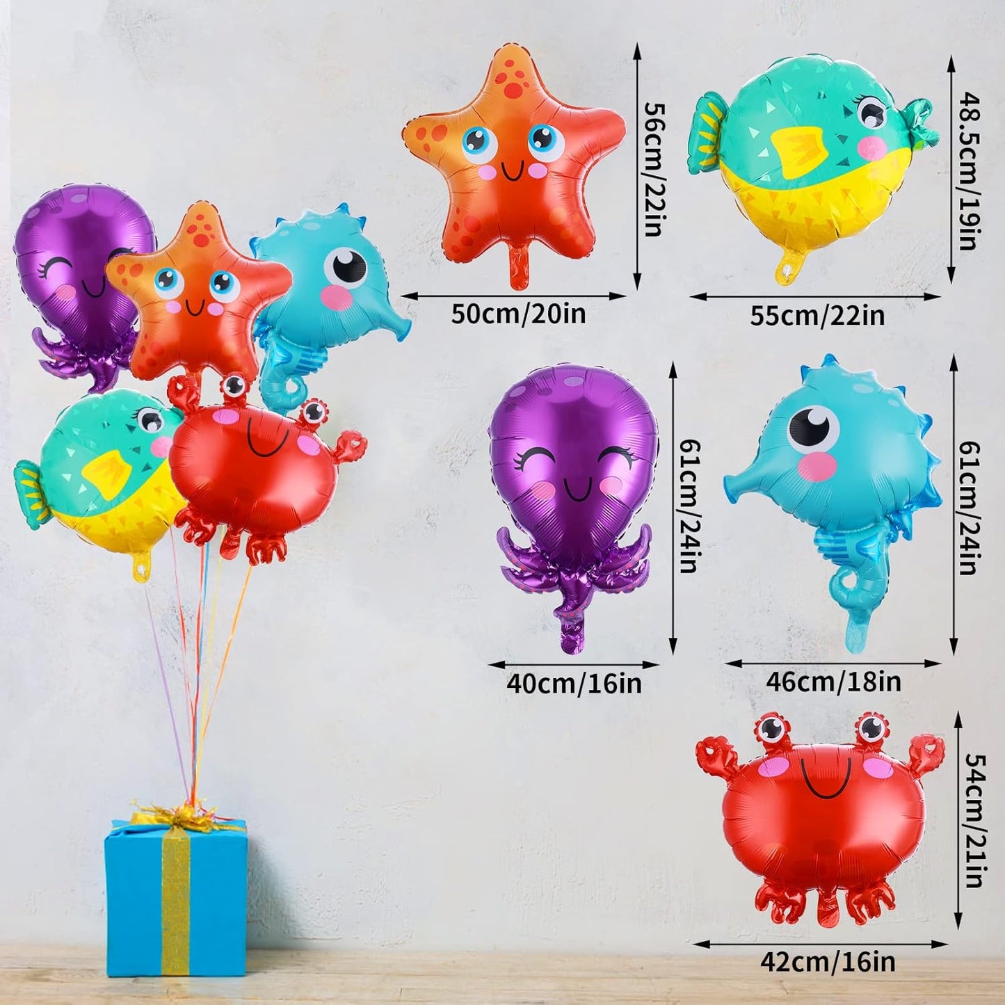 Ocean Theme Foil Balloons Set of 5