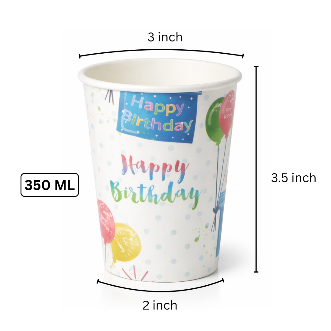 Happy Birthday Gift Boxes and Balloons Paper Cups 350 ML - 10PC