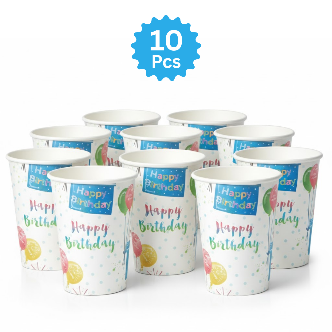 Happy Birthday Gift Boxes and Balloons Paper Cups 350 ML - 10PC