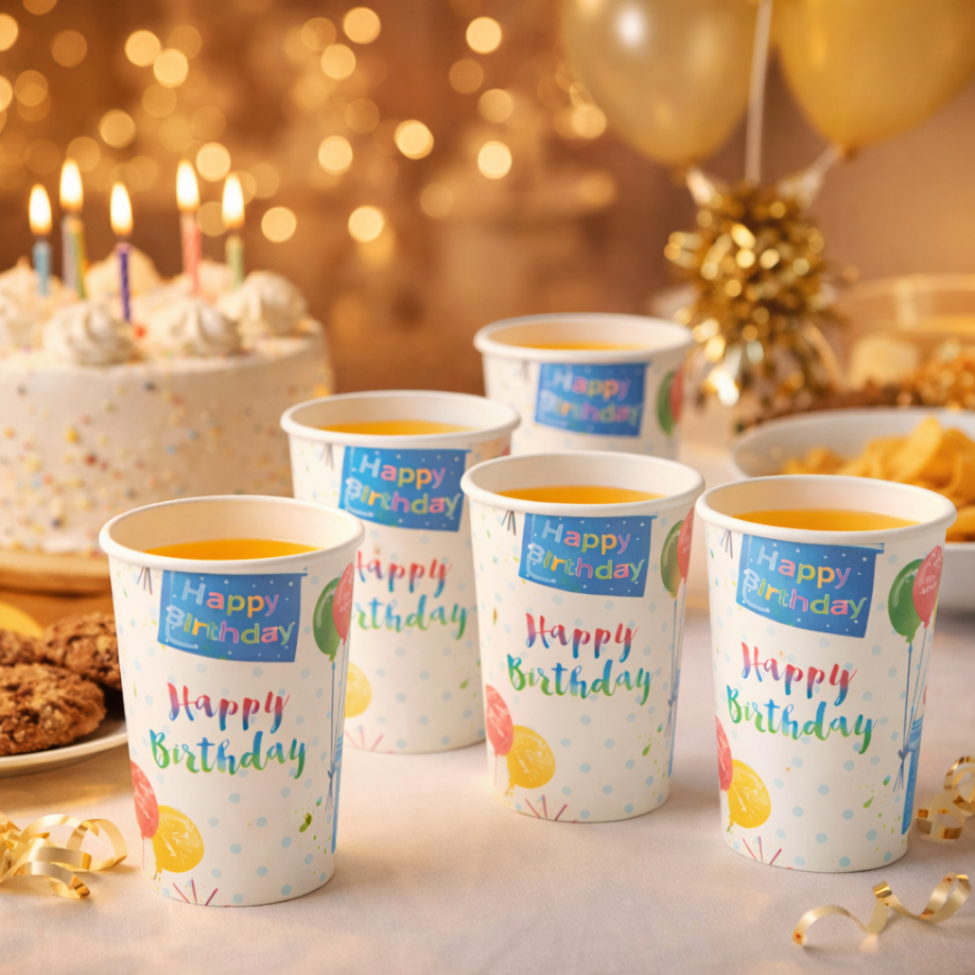 Happy Birthday Gift Boxes and Balloons Paper Cups 350 ML - 10PC