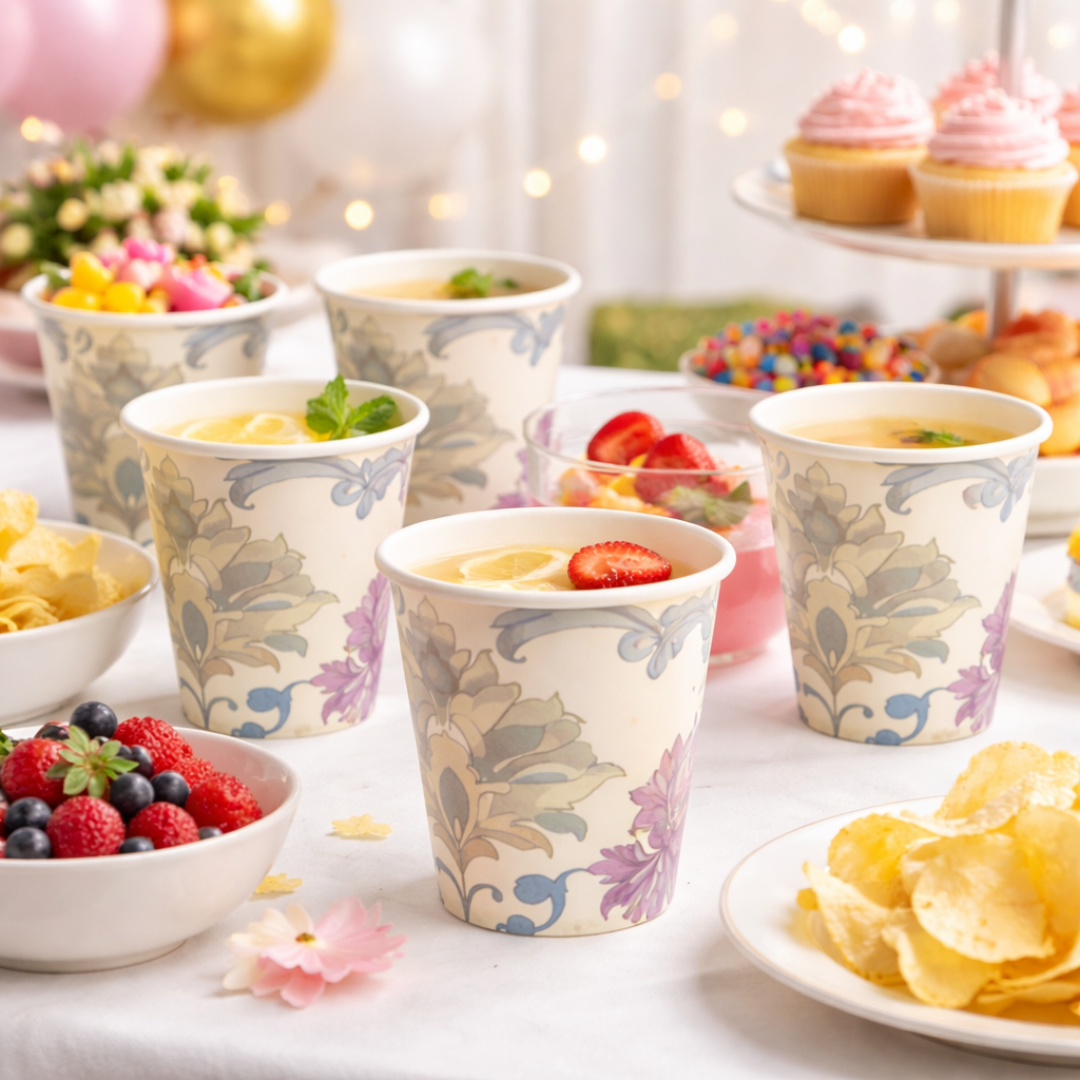 Floral Print Paper Cups 350 ML - 10PC