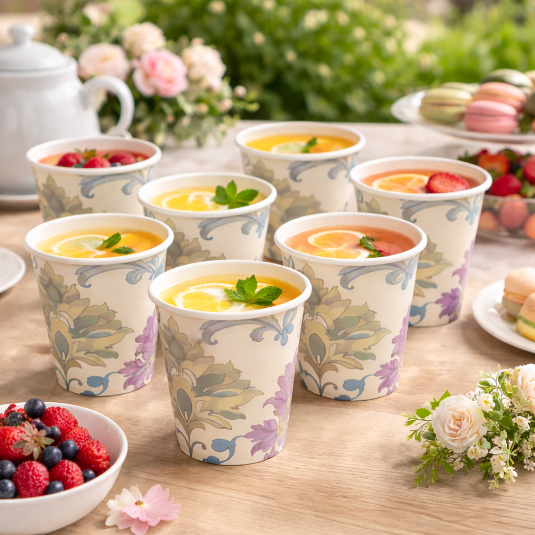 Floral Print Paper Cups 350 ML - 10PC