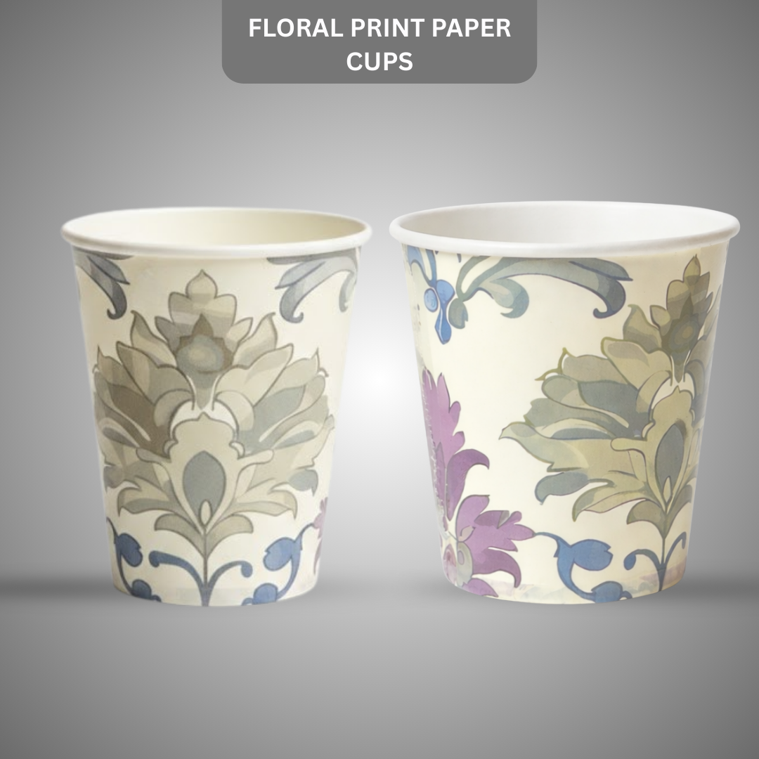 Floral Print Paper Cups 350 ML - 10PC