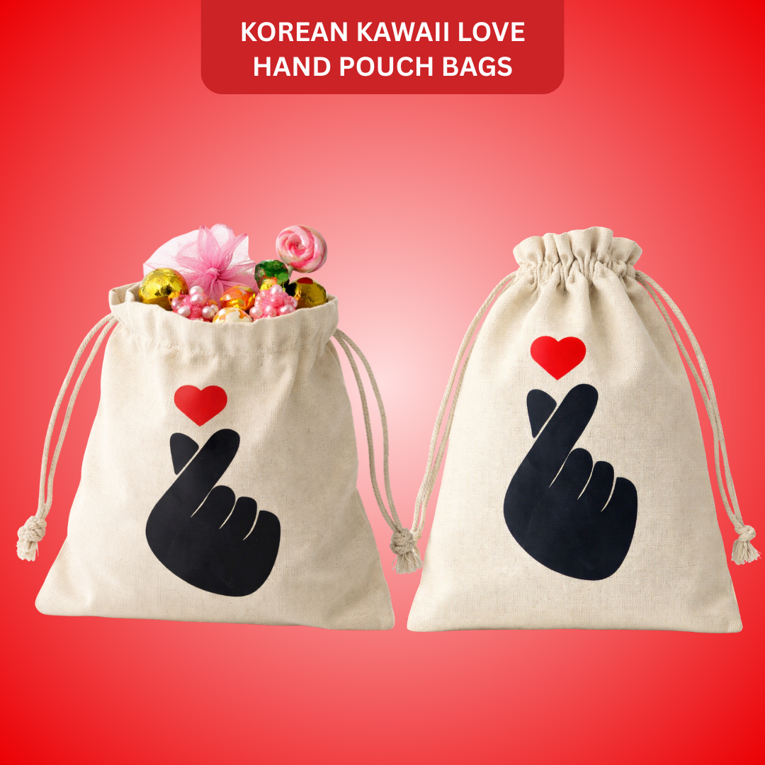 Korean Kawaii Love Hand Sign Potli Return Gift Pouch Bags- Set of 10