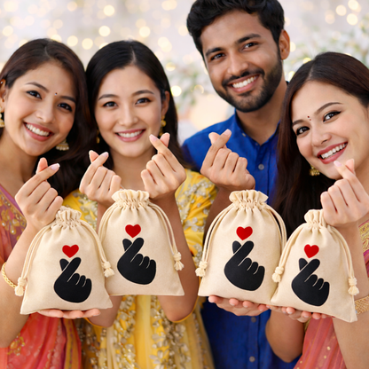 Korean Kawaii Love Hand Sign Potli Return Gift Pouch Bags- Set of 10