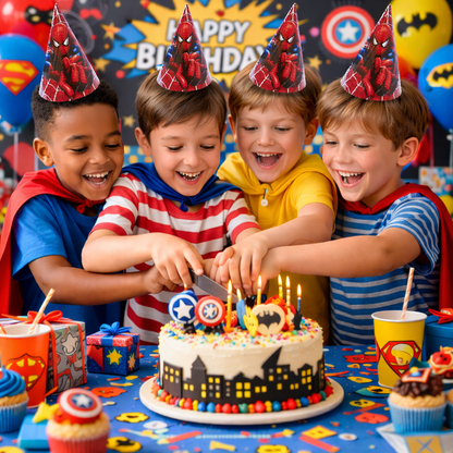 Superhero Theme Birthday Caps - 8PC