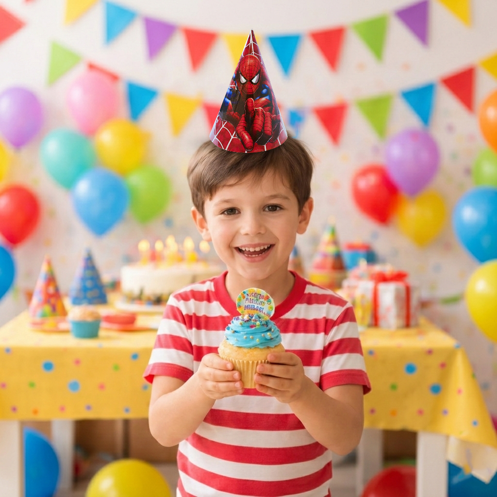 Superhero Theme Birthday Caps - 8PC