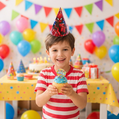 Superhero Theme Birthday Caps - 8PC