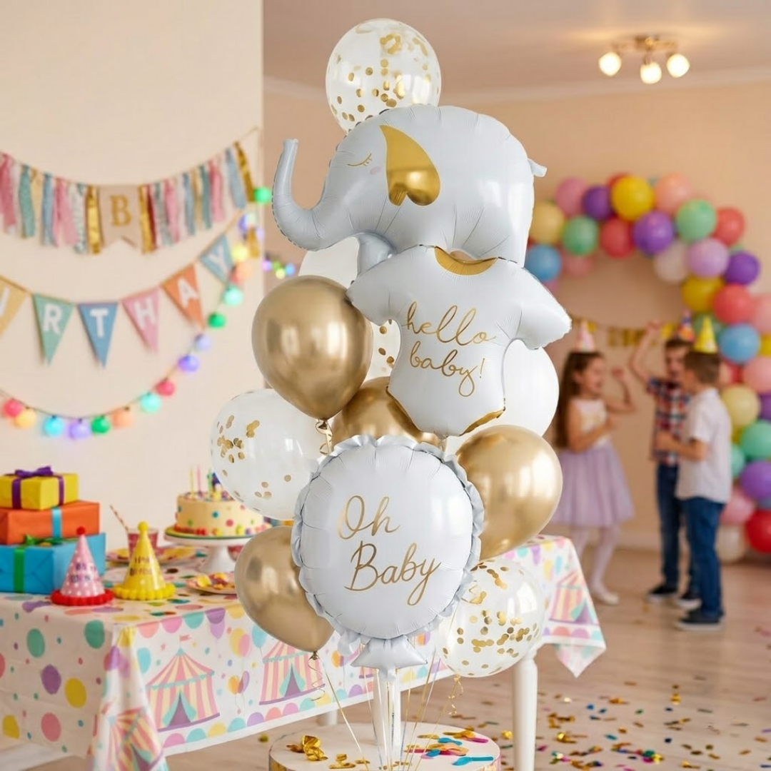 Hello Baby White Elephant Baby Shower Balloon Set - 12PC