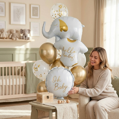 Hello Baby White Elephant Baby Shower Balloon Set - 12PC