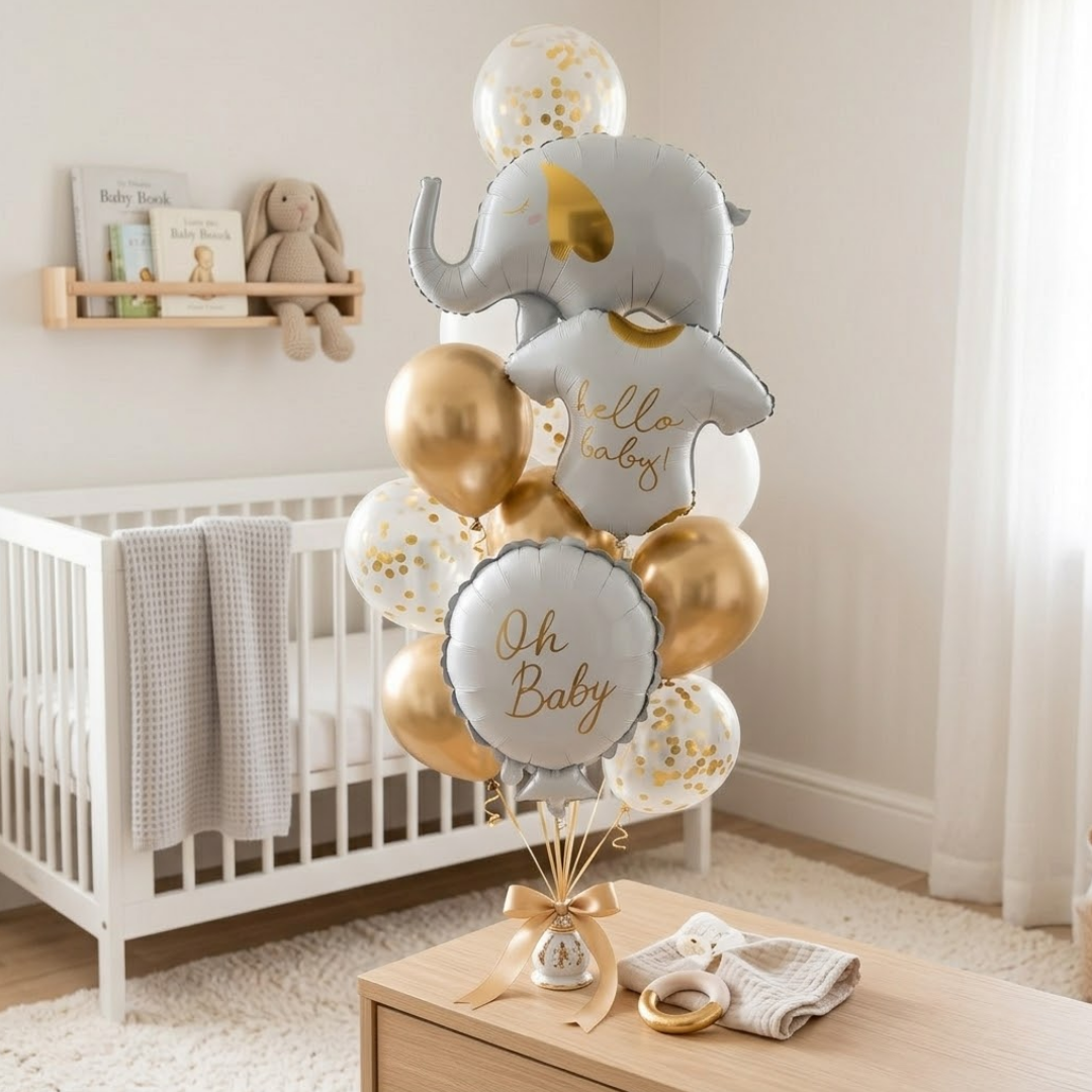 Hello Baby White Elephant Baby Shower Balloon Set - 12PC