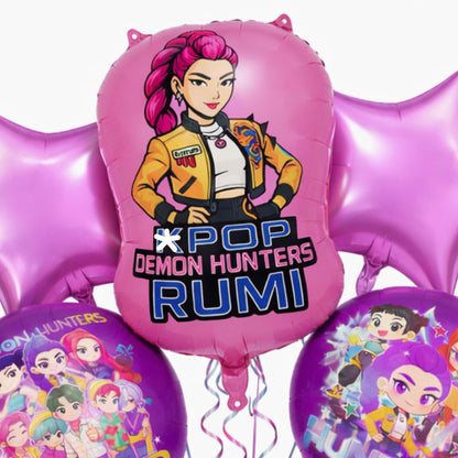Korean Pop Demon Huntrix Theme Foil Balloon Set of 5 | Music Theme Party Balloons | Kids Birthday Decoration