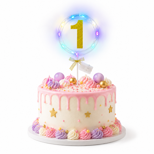 LED Round Light Up Golden No.1 Cake Topper