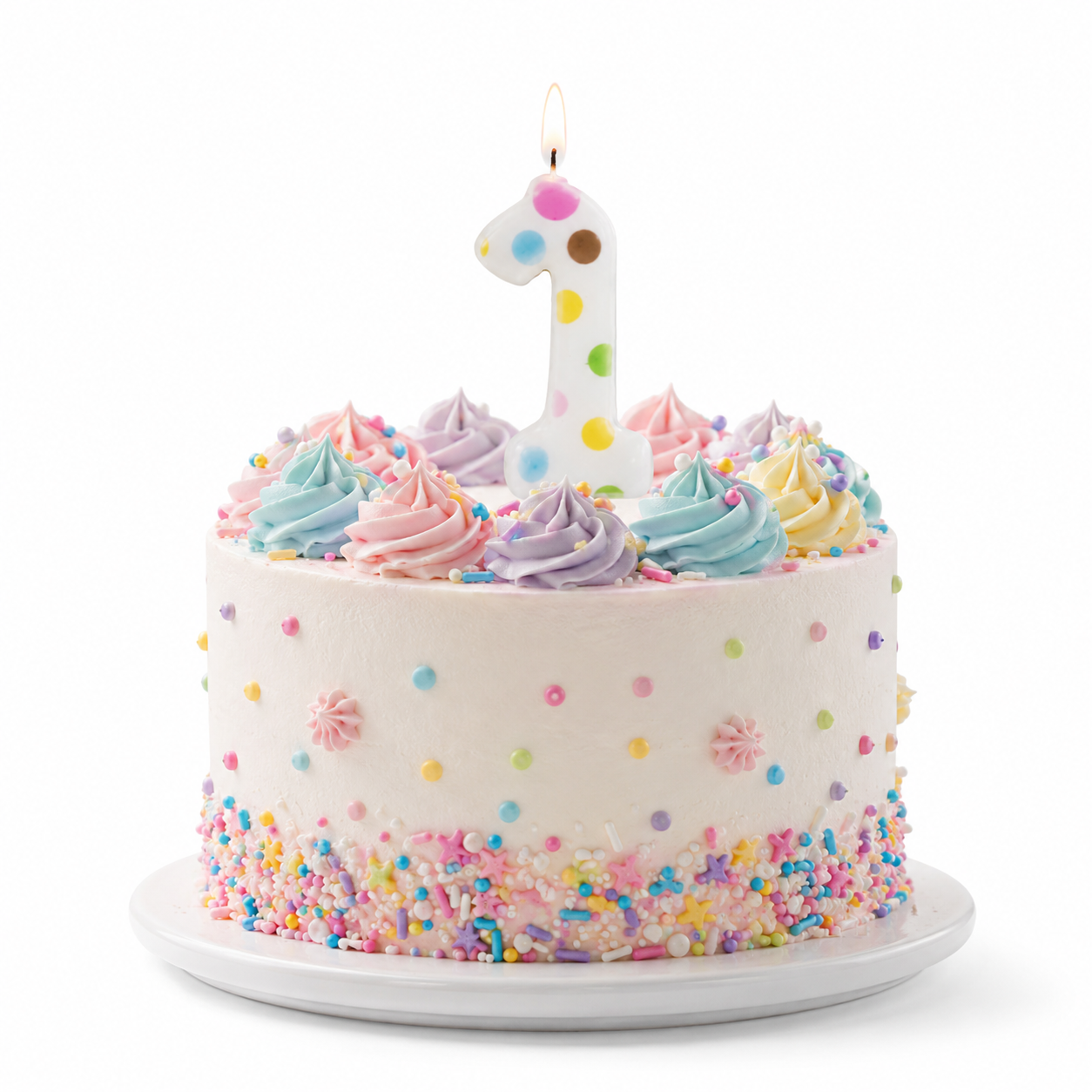 White Pastel Polka Dot Birthday Candle Number 1 | Numerical Candles for Cake Cutting - 1PC