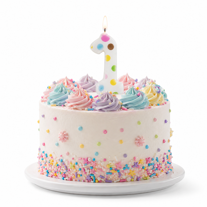 White Pastel Polka Dot Birthday Candle Number 1 | Numerical Candles for Cake Cutting - 1PC