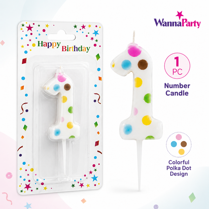 White Pastel Polka Dot Birthday Candle Number 1 | Numerical Candles for Cake Cutting - 1PC