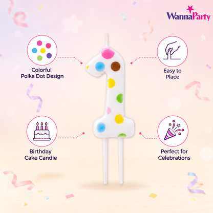 White Pastel Polka Dot Birthday Candle Number 1 | Numerical Candles for Cake Cutting - 1PC