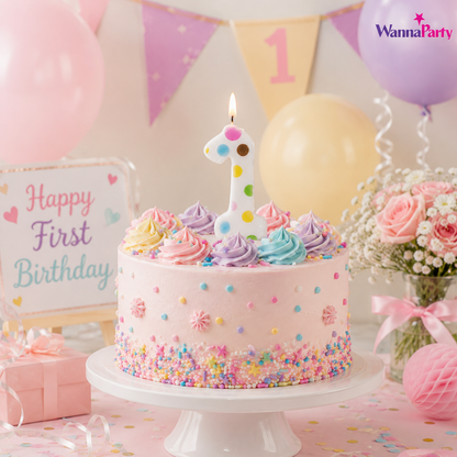 White Pastel Polka Dot Birthday Candle Number 1 | Numerical Candles for Cake Cutting - 1PC