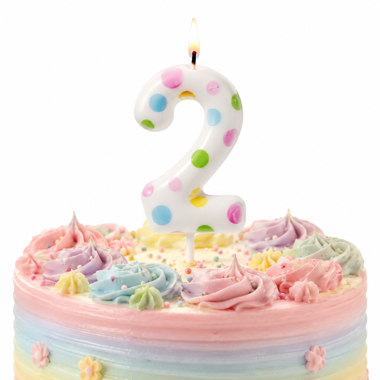 White Pastel Polka Dot Birthday Candle Number 2 | Numerical Candles for Cake Cutting - 1PC