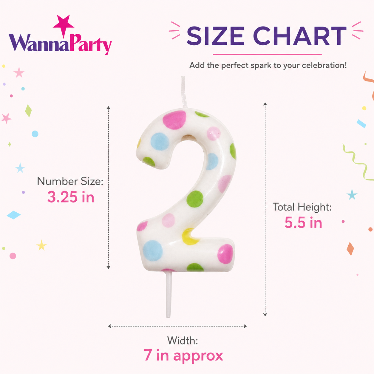 White Pastel Polka Dot Birthday Candle Number 2 | Numerical Candles for Cake Cutting - 1PC