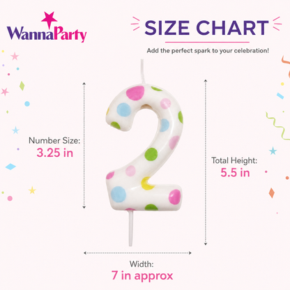 White Pastel Polka Dot Birthday Candle Number 2 | Numerical Candles for Cake Cutting - 1PC