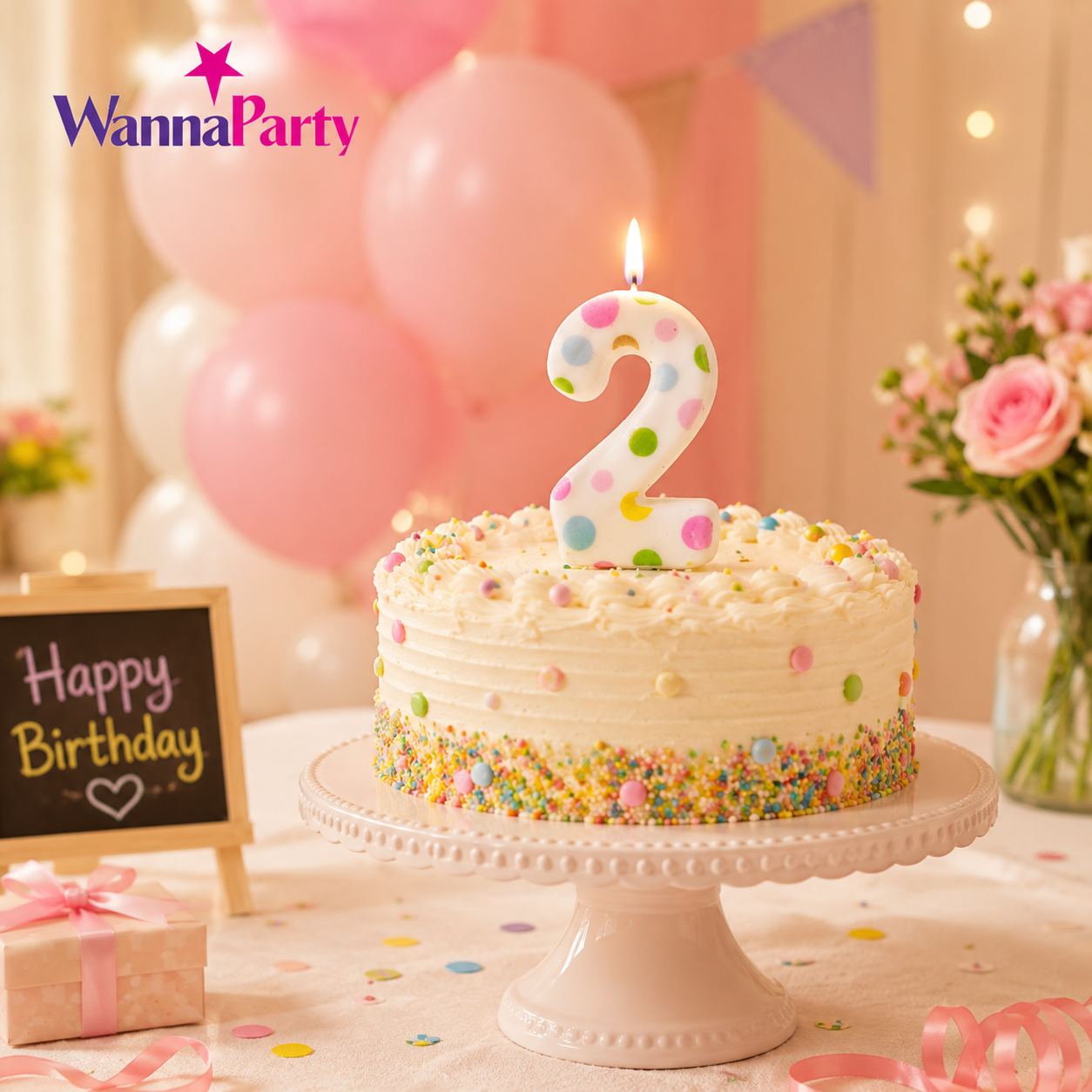 White Pastel Polka Dot Birthday Candle Number 2 | Numerical Candles for Cake Cutting - 1PC